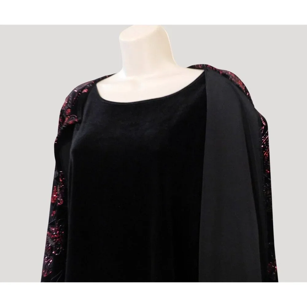 Notations Glittery Jacket XL Black Red Sparkling Floral Print Attached Tank - Picture 6 of 9